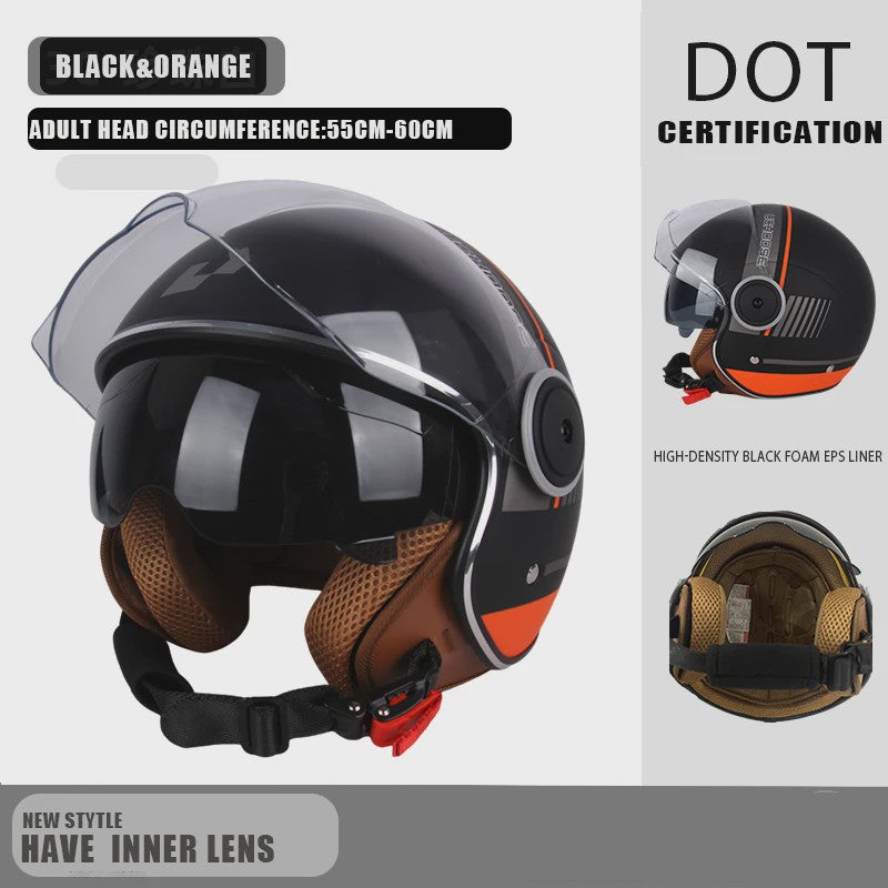 Vintage Open Motorhelm met Dubbel Vizier - DOT Gecertificeerd, Retro Stijl