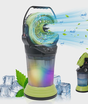 Draagbare Camping Ventilator met Vernevelaar, 2000ml Tank, 15000mAh Batterij & RGB LED Verlichting