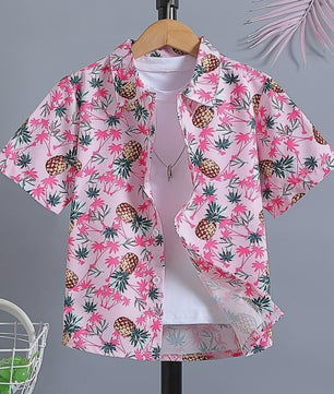 Kinder Hawaii Blouse Korte Mouw met Palmbomen Print - Perfect voor Vakantie en Buitenplezier