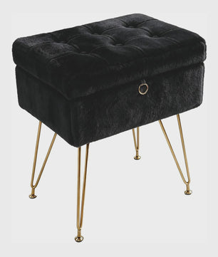 Luxe Fauteuil Poef met Opbergruimte & Pluche Zitting - Goudkleurige Poten
