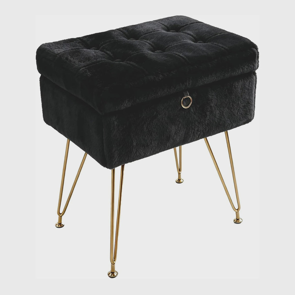 Luxe Fauteuil Poef met Opbergruimte & Pluche Zitting - Goudkleurige Poten