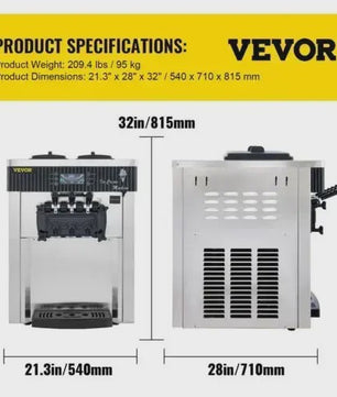 VEVOR Professionele Soft IJsmachine met 2+1 Smaken - 2200W