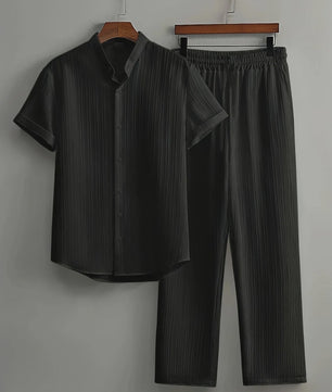 Zomerse Heren Tweedelige Set: Luchtig Linnen Look Shirt met Broek