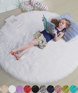 Zacht Rond Vloerkleed voor Kinderkamer Meisjes - Pluche Princess Kasteel Decor