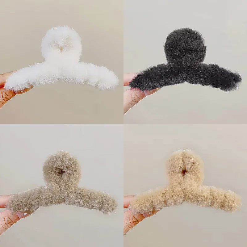 Set van 4 Elegante Pluche Haarclips met Faux Fur - Stijlvolle Haaraccessoires voor Dames & Meisjes