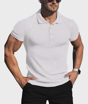 Zomer Heren Poloshirt met Verticale Streep en Elastische Pasvorm - Korte Mouw