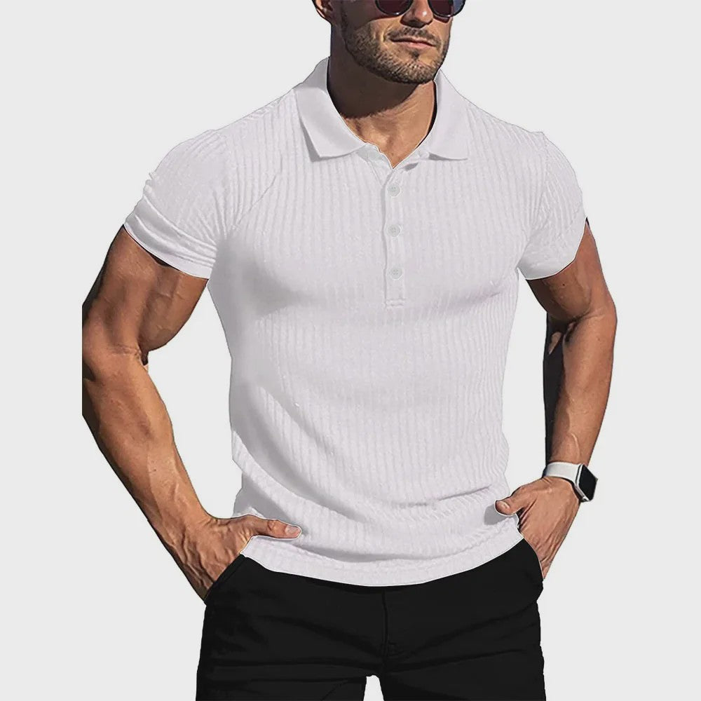 Zomer Heren Poloshirt met Verticale Streep en Elastische Pasvorm - Korte Mouw