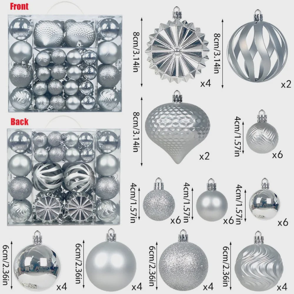 48-delige Set Kerstballen Plastic - Effen Kleur & Diverse Maten (4/6/8cm) voor Kerstboom Decoratie