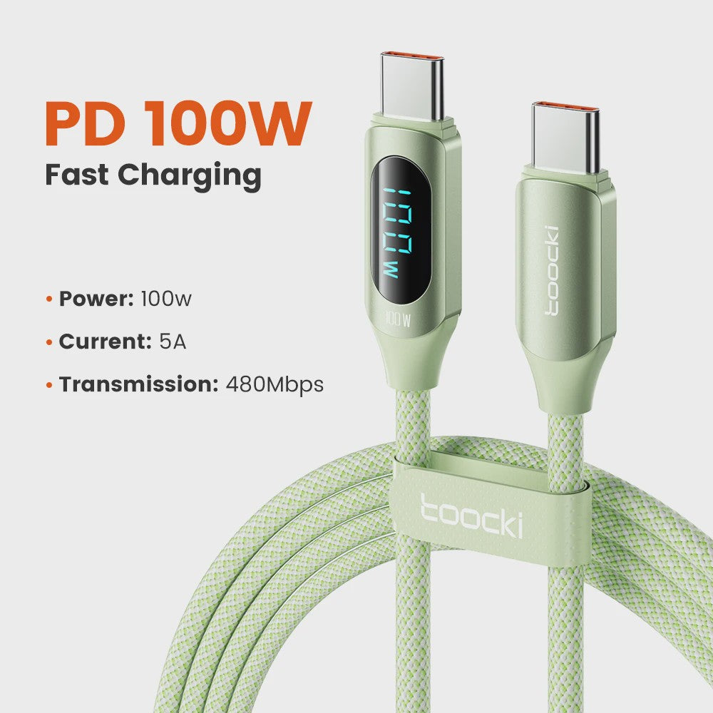 Toocki USB-C naar USB-C Kabel 100W PD Fast Charging met Digitaal Display