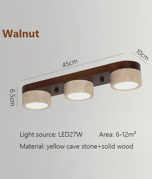 Wabi Sabi Plafondlamp van Travertin Natuursteen en Hout met LED