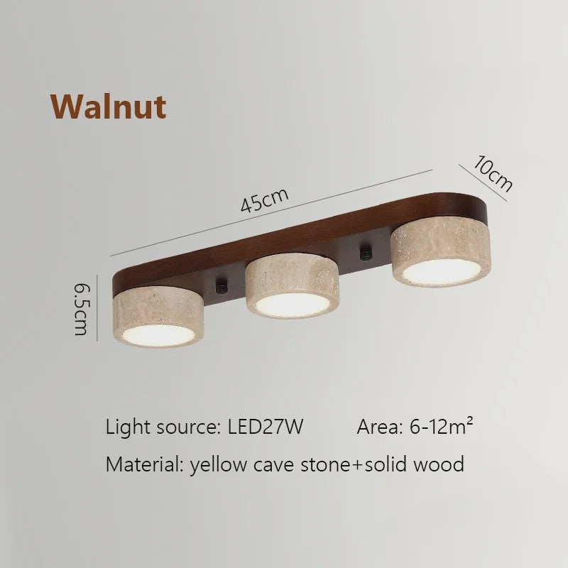 Wabi Sabi Plafondlamp van Travertin Natuursteen en Hout met LED