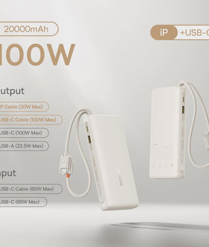 Baseus 145W Powerbank 25000mAh met Ingebouwde Type-C Kabels - Snel Laden voor Laptop, Tablet & Smartphone