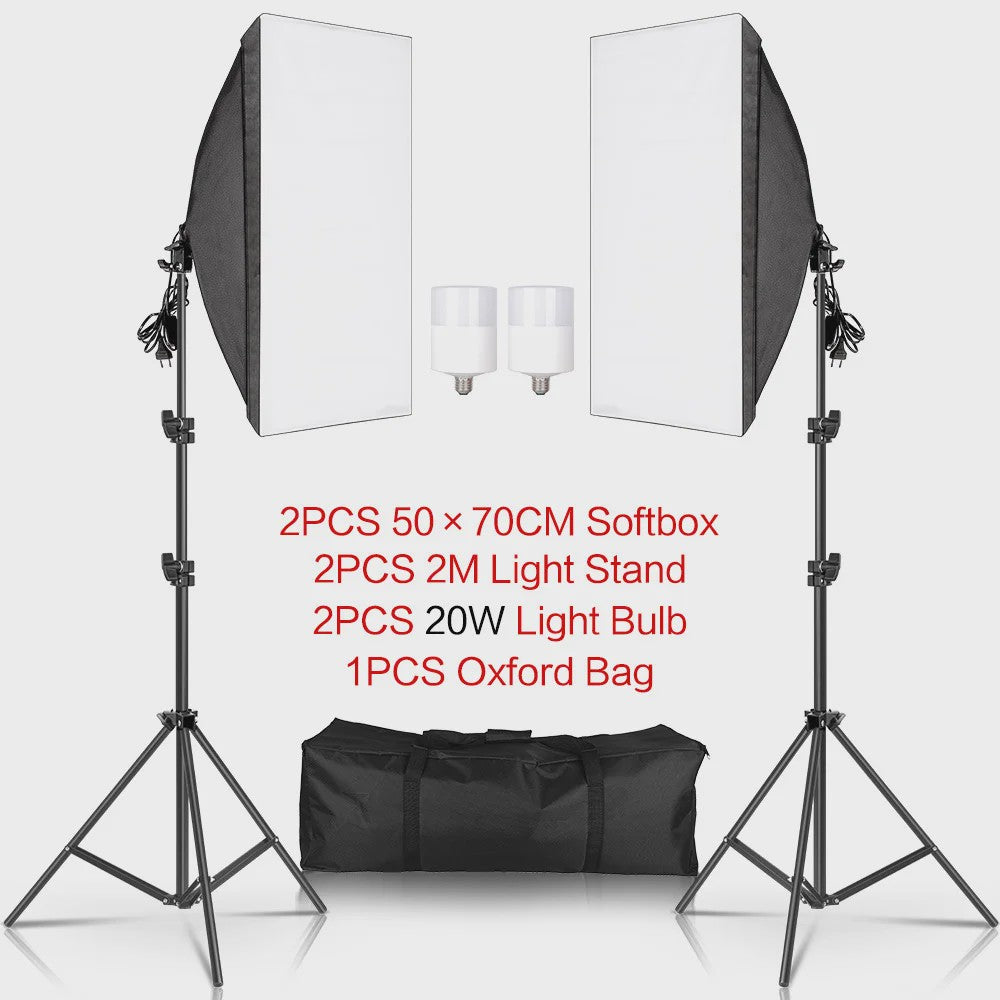 Professionele Softbox Verlichtingskit 50x70cm met E27 Lampen en Statief - Fotostudio Apparatuur