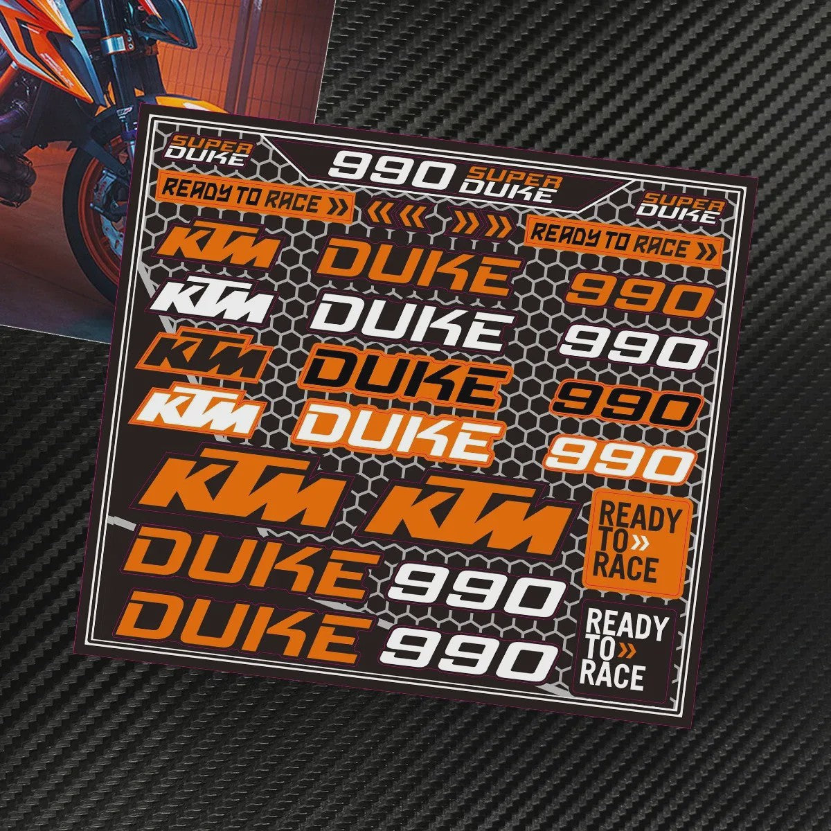 KTM "Ready To Race" Motor Stickers Set - Logo's & Decals voor Duke, RC390, Adventure
