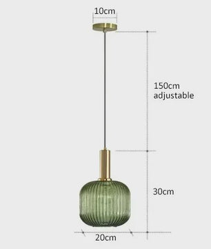 Moderne Ribbel Glazen Hanglamp - Scandinavisch Design in Groen, Grijs & Amber - E27 Fitting