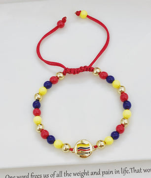 Colombia Vlag Armband - Verstelbaar Patriotisch Sieraden met Rood, Geel en Blauwe Kralen