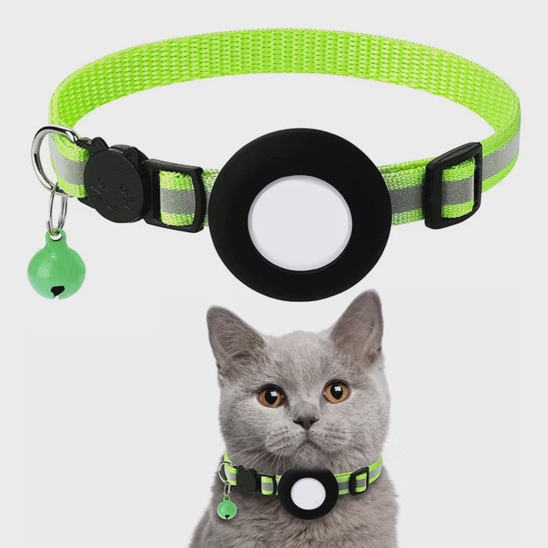 Verstelbare Airtag Kattenhalsband met Veiligheidsgesp, Bel & Reflectie - Anti-Verlies Tracker Houder