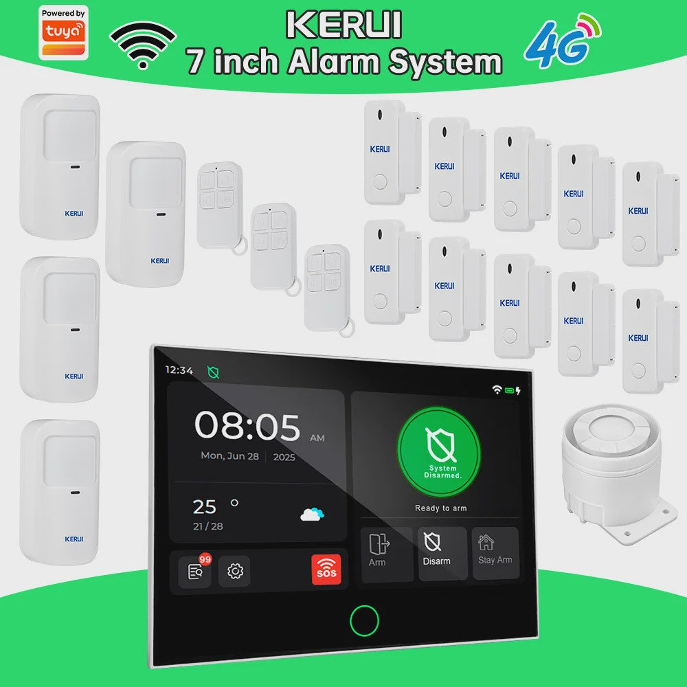 Kerui Alarmsysteem met 7-inch Touchscreen, 4G WiFi en Tuya Smart Integratie