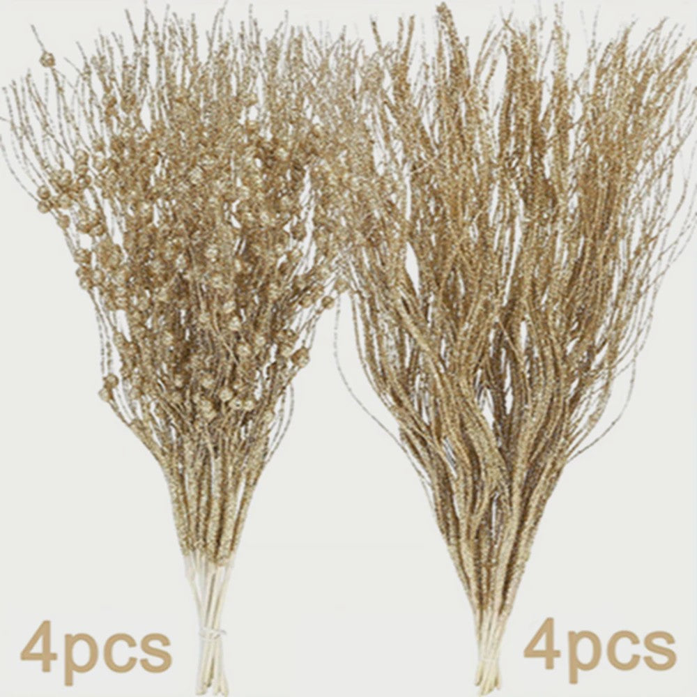 8x Glitter Bessen Takken - Kerstdecoratie & Feestaccessoires