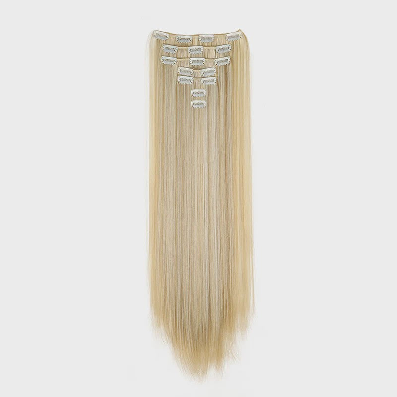 24 Inch Synthetische Haarverlenging met Clips - 7 Delig Set - Lang Steil Haarstuk voor Dames