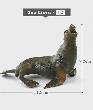 Miniatuur Zeedieren Figuren Set: Orka, Haai, Walrus, Zeeleeuw, Schildpad & Dolfijn