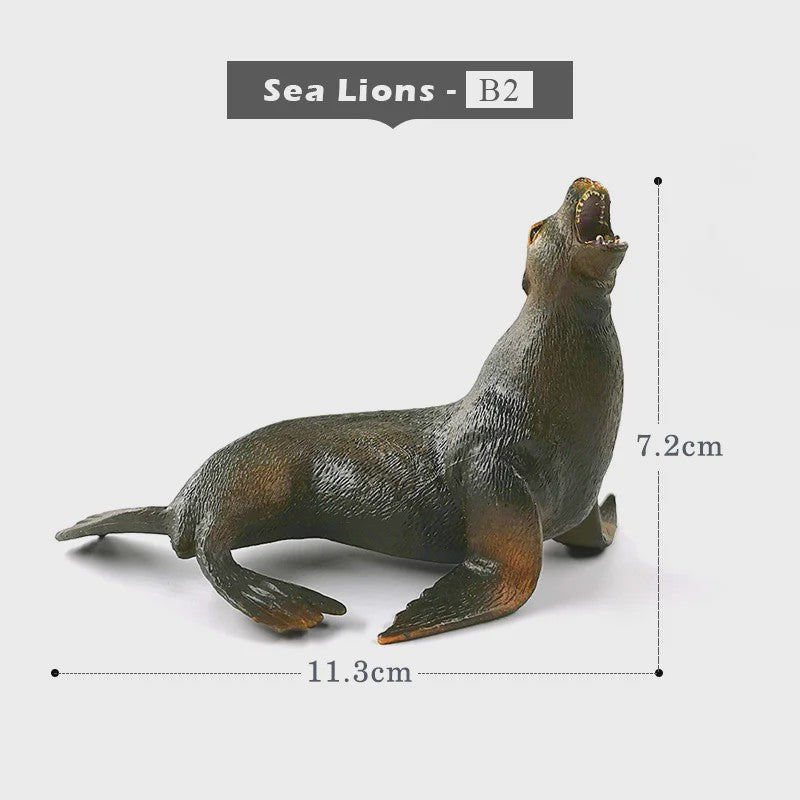 Miniatuur Zeedieren Figuren Set: Orka, Haai, Walrus, Zeeleeuw, Schildpad & Dolfijn