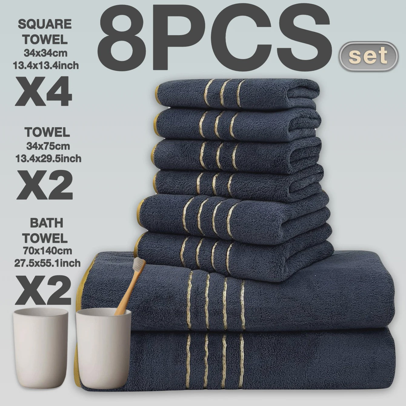 Luxe 8-delige Koraal Fleece Handdoekenset - Zacht, Absorberend & Sneldrogend
