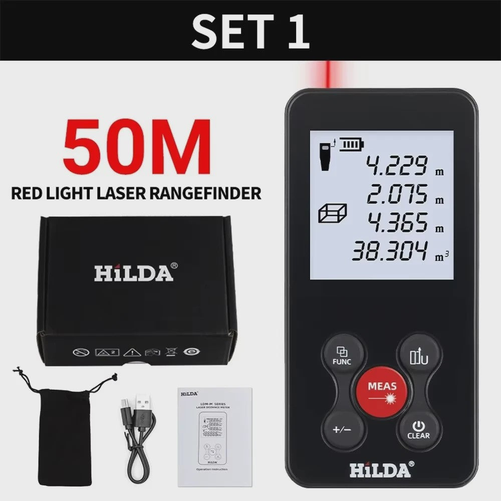 HILDA Laser Afstandsmeter 100M - Oplaadbaar met Hoekmeting en Digitale Meetlint Functie
