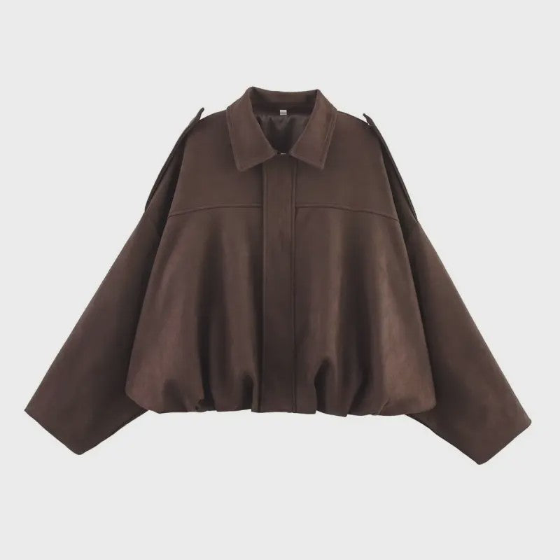 Dames Vintage Suède Bomberjack - Bruin/Groen - Loose Fit Casual Jas