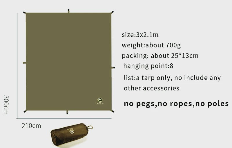 Aricxi Black Coating Tarp - Waterdicht Kampeer Tarp 3x3m & 4x4m