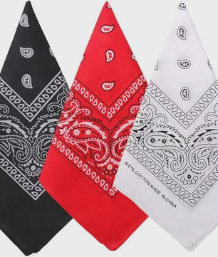 Unisex Paisley Bandana Sjaal - 55x55cm - Zwart, Rood, Wit