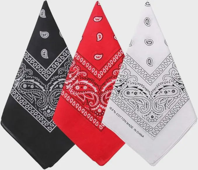 Unisex Paisley Bandana Sjaal - 55x55cm - Zwart, Rood, Wit