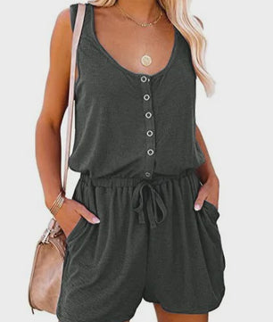 Zomerse Jumpsuit Dames - Mouwloos met Tailleband & Wijde Pijpen Shorts