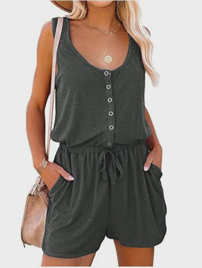 Zomerse Jumpsuit Dames - Mouwloos met Tailleband & Wijde Pijpen Shorts