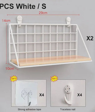 Draadmand Wandplank Set - Zonder Boren - Hout & Metaal - Decoratief & Opbergrek