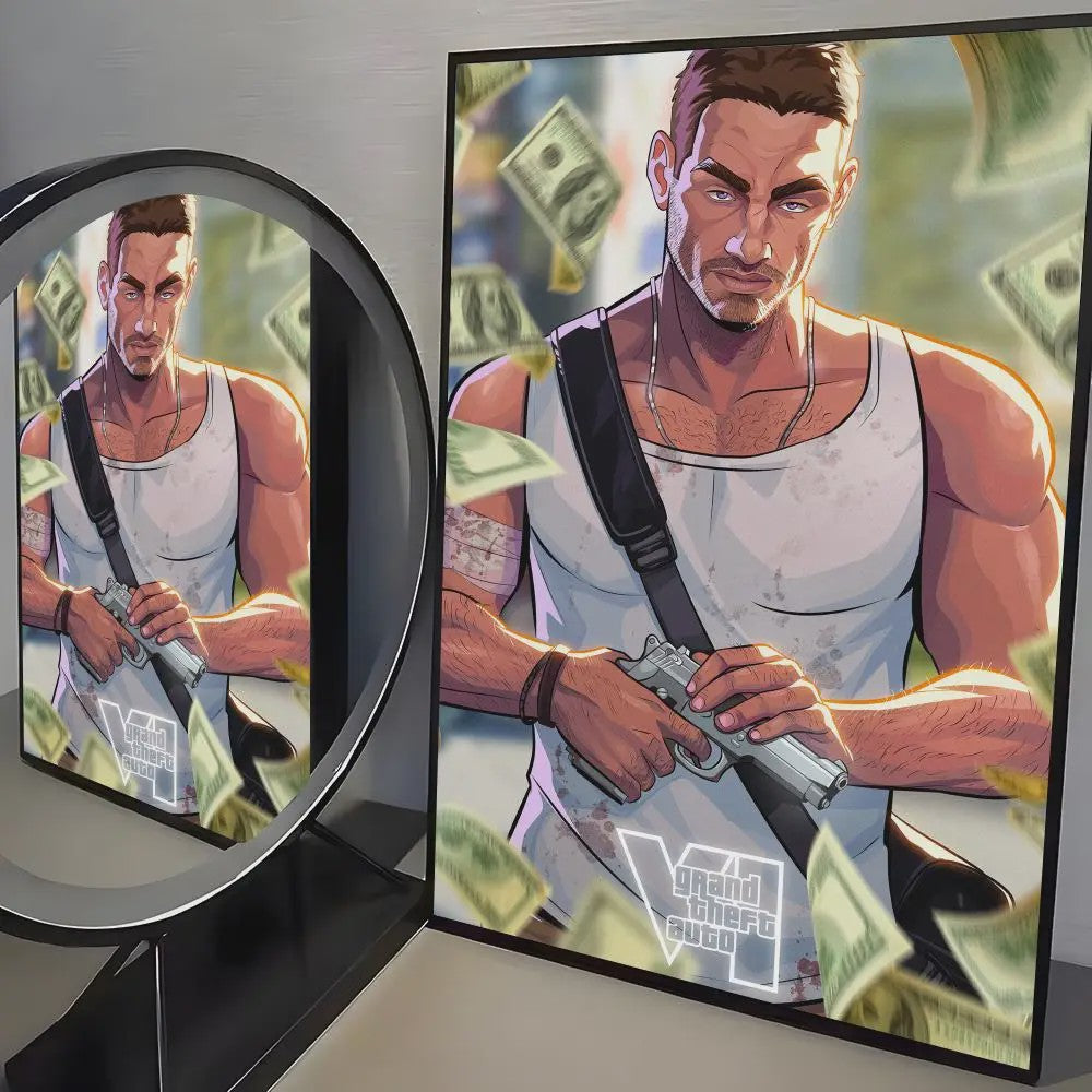 Grand Theft Auto GTA 6 Game Poster - Zelfklevend, Waterdicht & Frameloos
