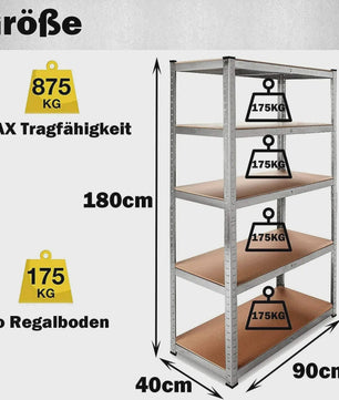 DayPlus Storage Shelving Heavy Duty Adjustable Boltless Garage Metal Shelf, Workshop Shelf, Max Load 875kg,Easy Installation
