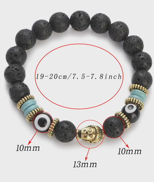 Handgemaakte Buddha & Evil Eye Armband met Turkoois Blauwe Stenen - Elastisch, Yoga Stijl