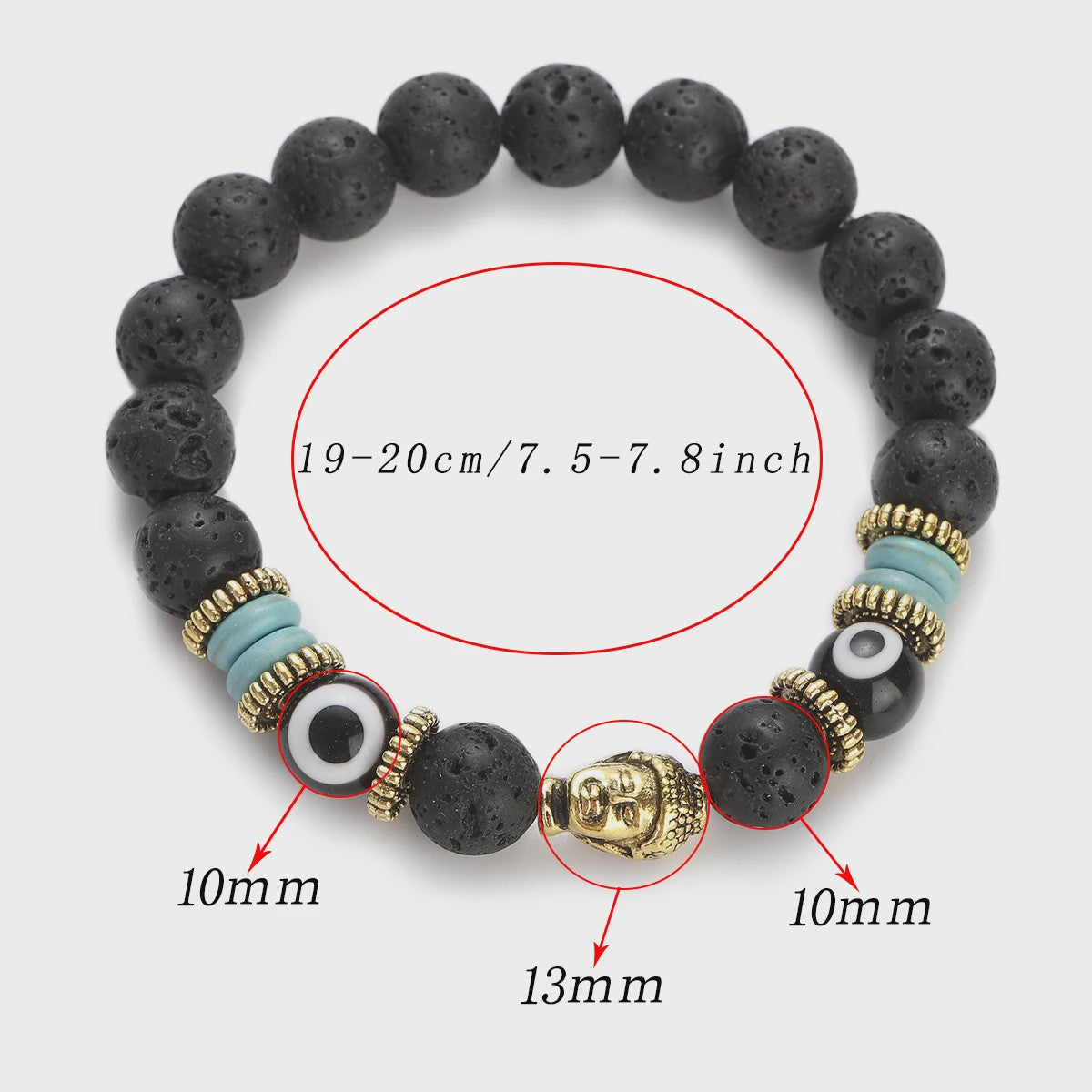 Handgemaakte Buddha & Evil Eye Armband met Turkoois Blauwe Stenen - Elastisch, Yoga Stijl
