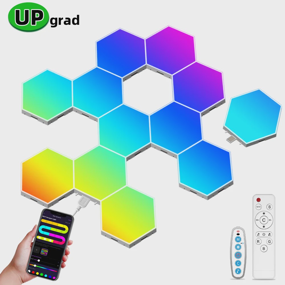 Modulaire Hexagon LED Wandlampen - RGB, Muziek Sync, App Bediening & USB