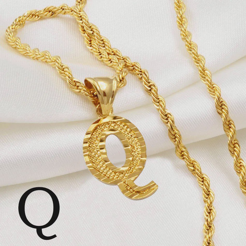 Gouden Initiaal Ketting met Touwketting - Kies Uw Letter (A-Z)