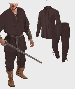 Herencostuum Middeleeuwse Piraat/Viking - Renaissance Set met Shirt, Broek, Riem & Armboeien