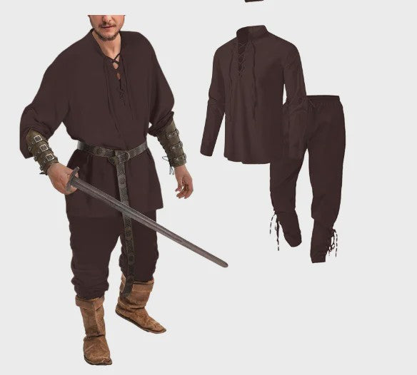 Herencostuum Middeleeuwse Piraat/Viking - Renaissance Set met Shirt, Broek, Riem & Armboeien