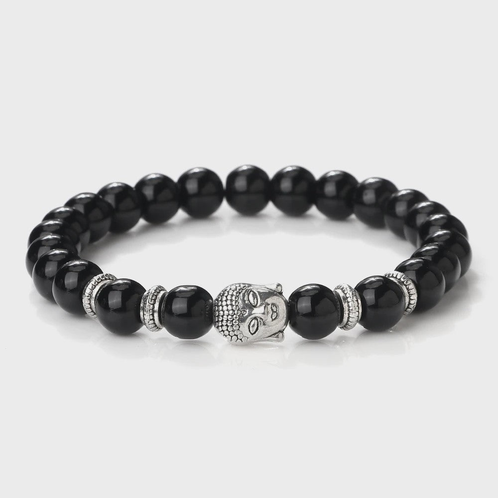 Buddha Hoofd Kralen Armbanden - Natuursteen (Tijgeroog, Vulkanisch, Malachiet, Rozenkwarts)
