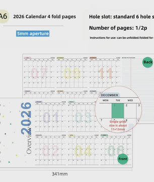 2027 Jaarkalender Navulling voor Planner | A6, A7, M5 | 4-Fold Ontwerp