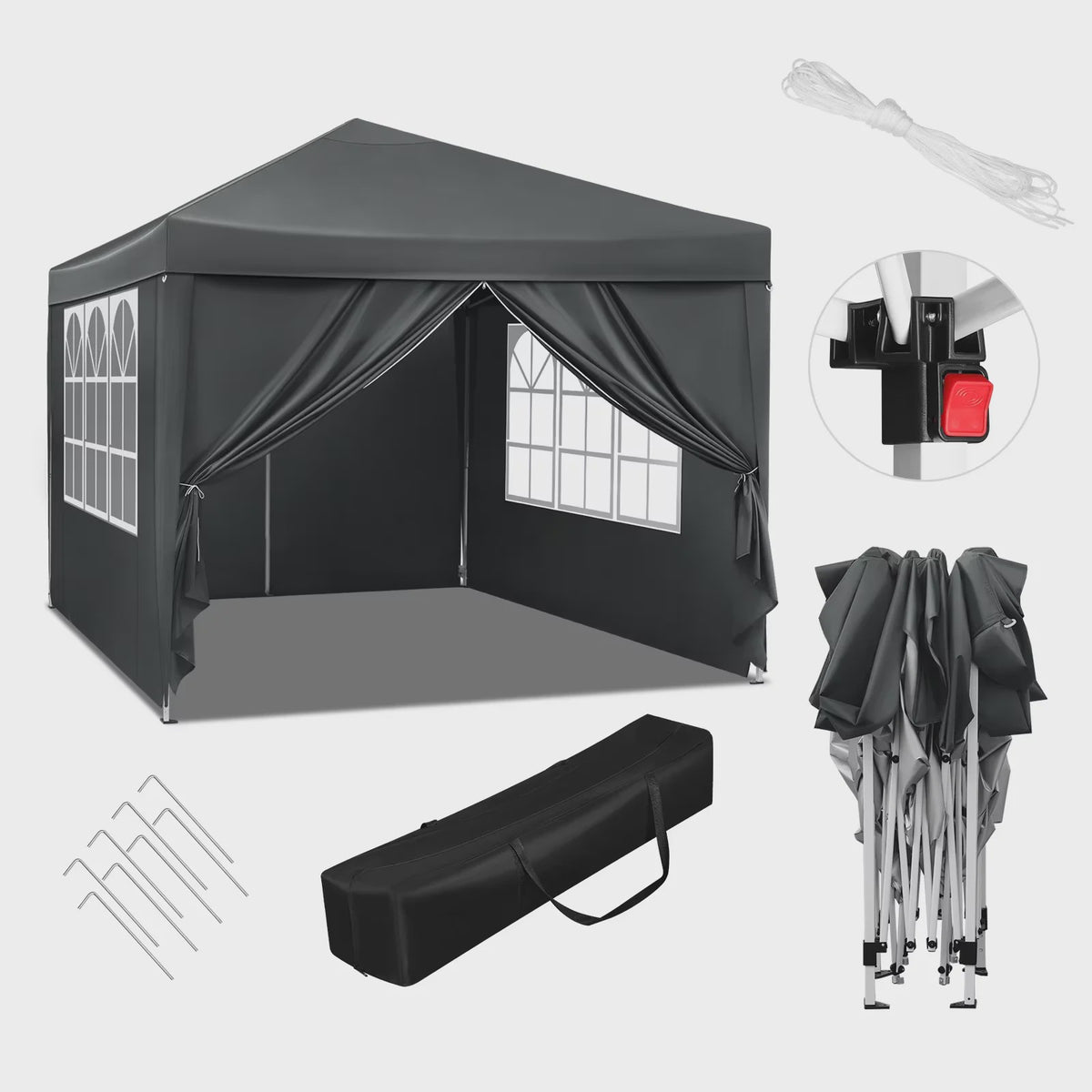 WOLTU 3x3m Partytent - Waterdichte Tuin- en Camping Paviljoen met UV-bescherming en Draagtas