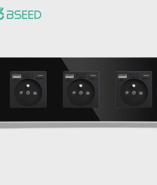 BSEED Wandcontactdoos met Dubbele USB & Type-C Poorten - Stijlvol Glazen Frame