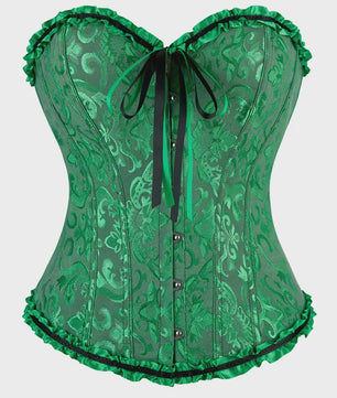 Victoriaans Jacquard Corset Top met Kant en Bloemenprint - Sexy Bustier voor Dames
