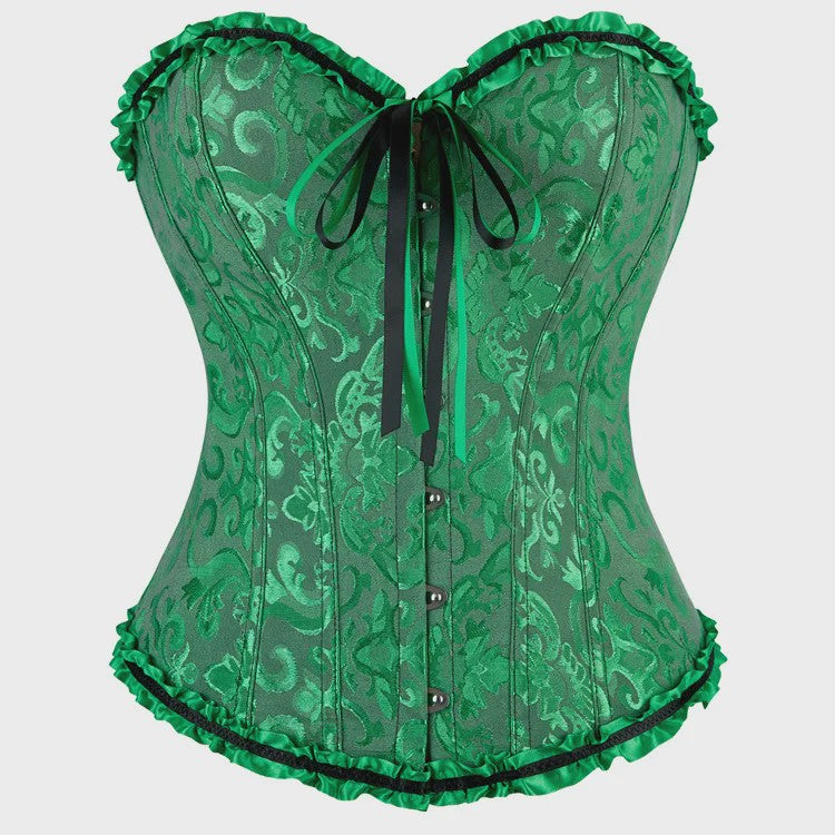 Victoriaans Jacquard Corset Top met Kant en Bloemenprint - Sexy Bustier voor Dames