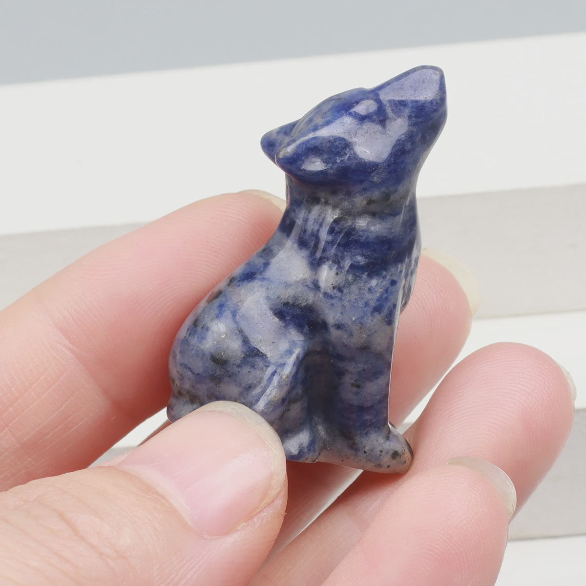 Kristallen Wolf Beeldje - Natuursteen Energie Steen Decoratie